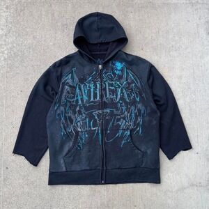 BLACK 00s AVIREX WING GRAPHIC ZIP UP HOODIE